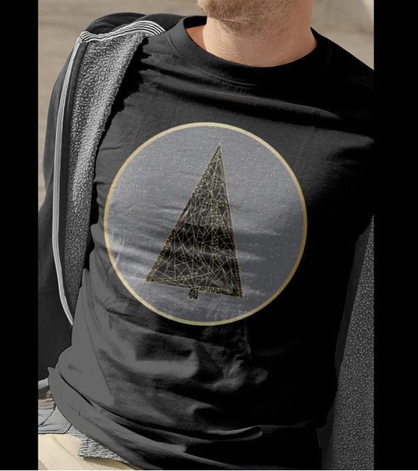 Geometric Gold Fractal New Year Xmas Tree Circle T-Shirt
