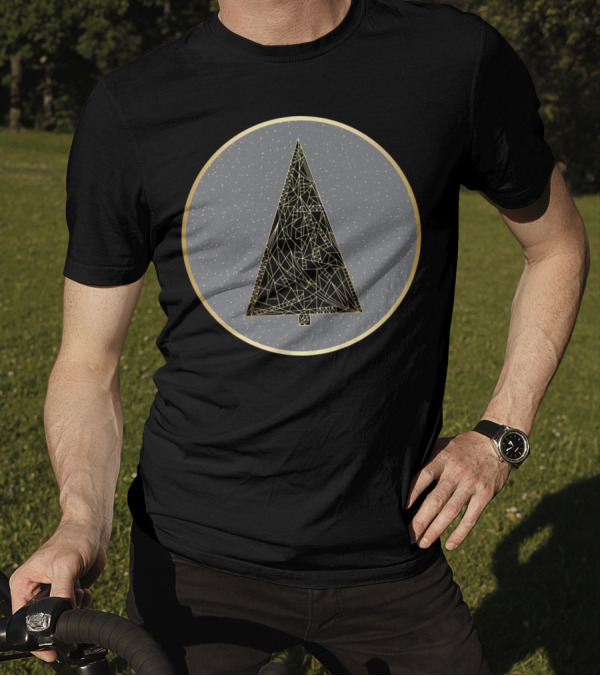 Geometric Gold Fractal New Year Xmas Tree Circle T-Shirt