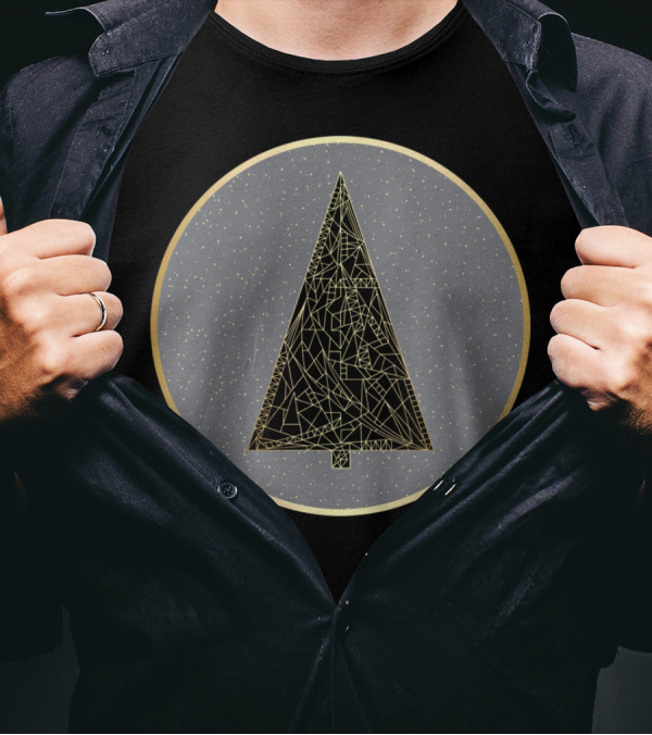 Geometric Gold Fractal New Year Xmas Tree Circle T-Shirt
