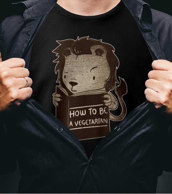 Lion Reading How To Be A Vegetarian Book T-Shirt