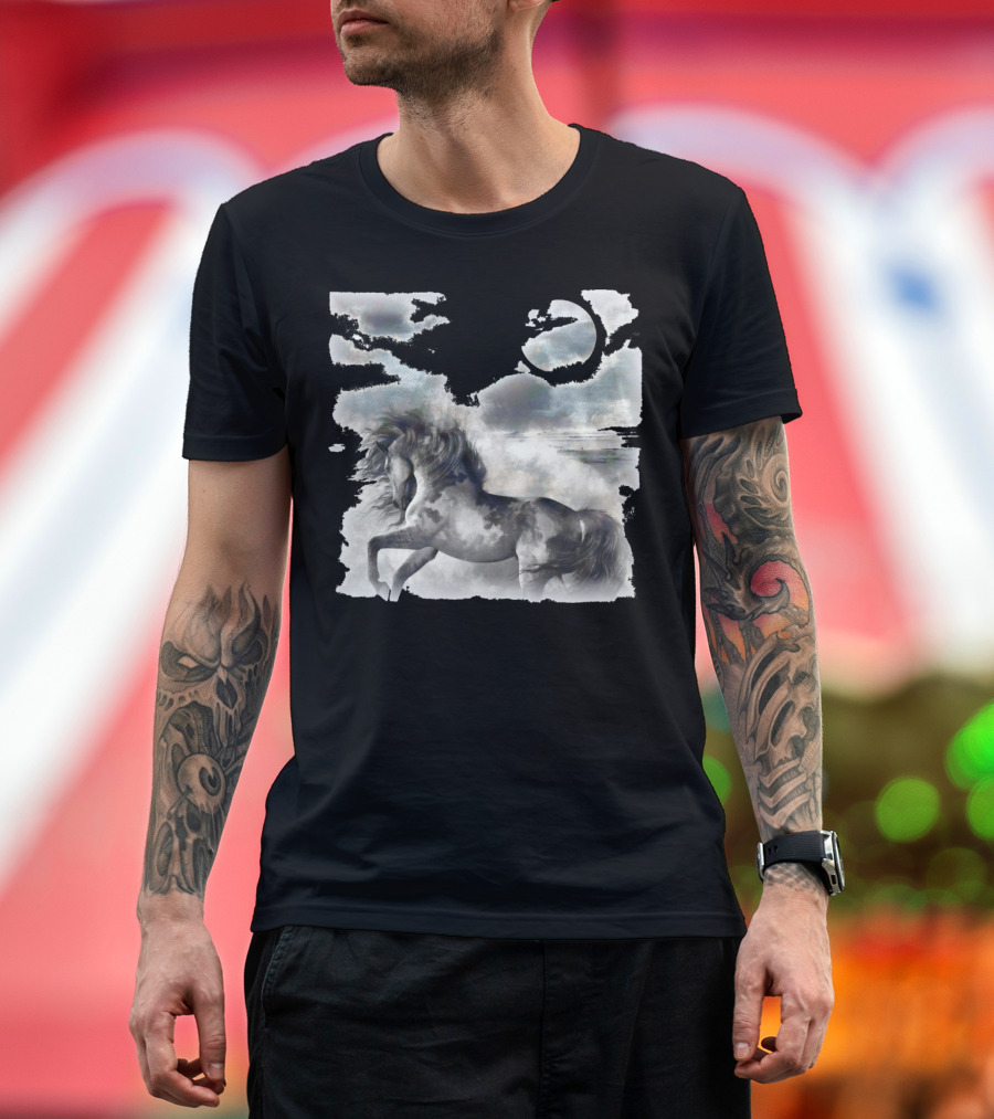 Moonlight Gallop Under Cloudy Night Sky T-Shirt