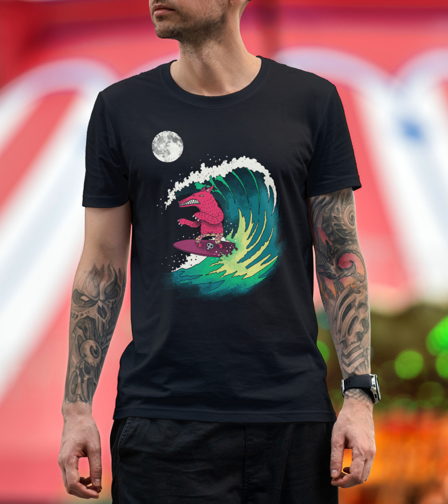Moonlight Werewolf Surfing Under Full Moon T-Shirt