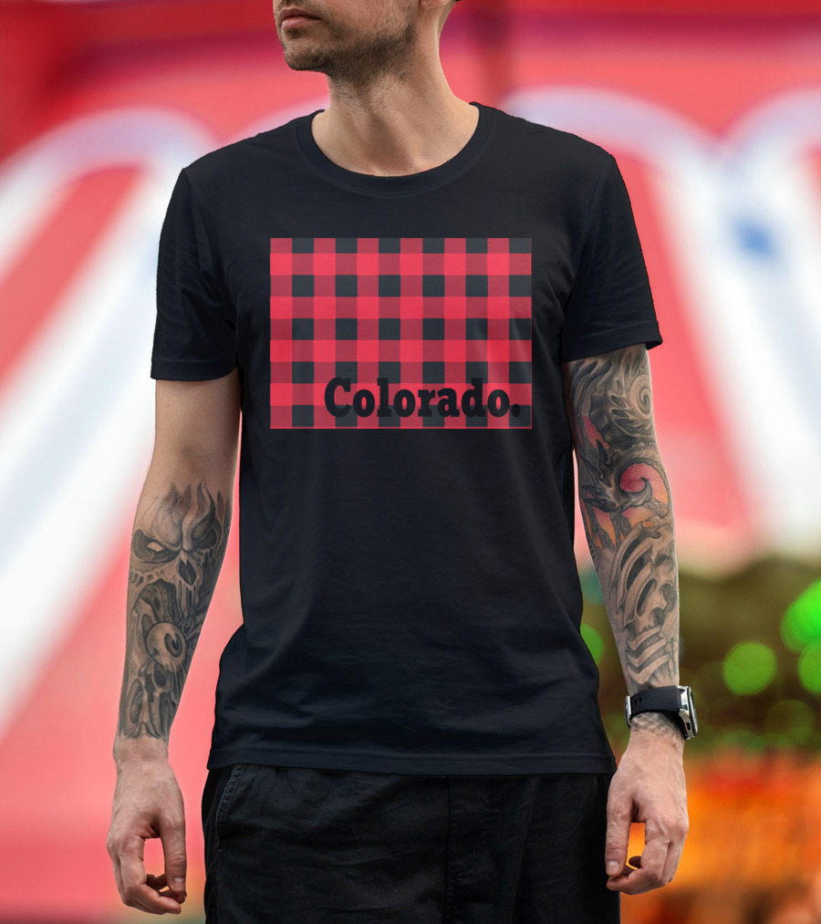 Red and Black Checkered Colorado Text T-Shirt