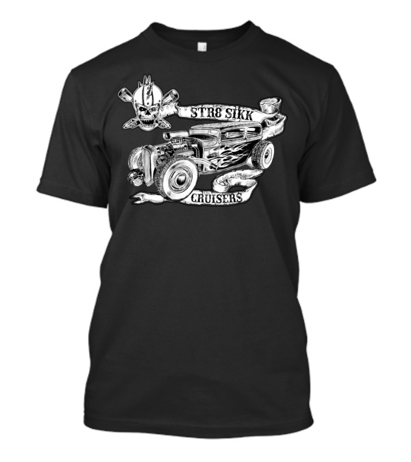 STR8 Sikk Cruisers RatRod Skull Pistons T-Shirt