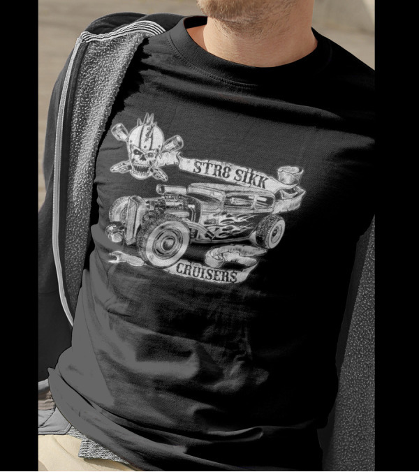 STR8 Sikk Cruisers RatRod Skull Pistons T-Shirt