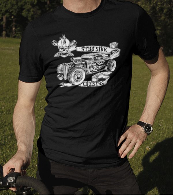 STR8 Sikk Cruisers RatRod Skull Pistons T-Shirt