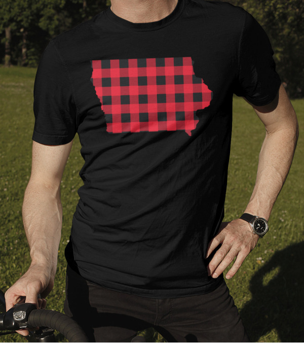 Red And Black Checkered State Map Iowa Plaid T-Shirt