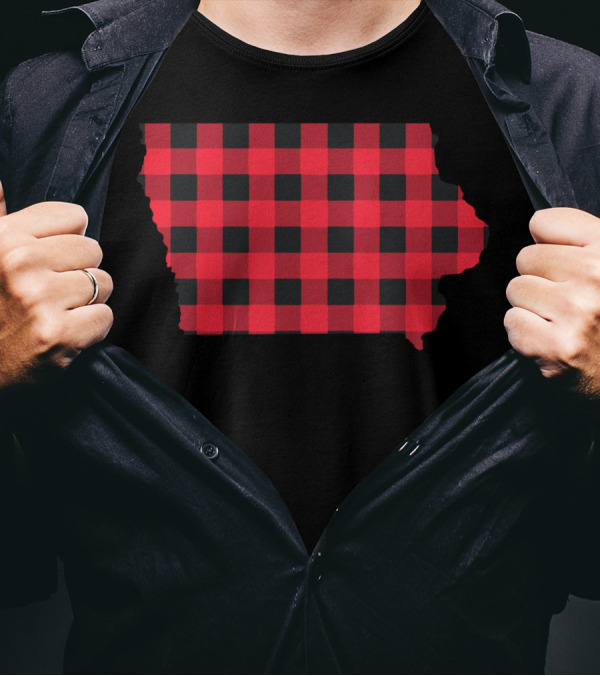 Red And Black Checkered State Map Iowa Plaid T-Shirt