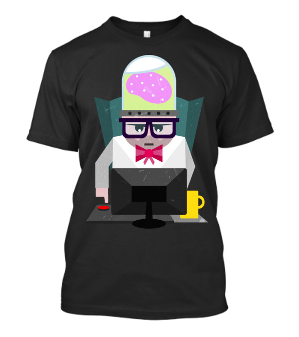 Web Developer Brain In A Jar Computer Character With Pink Brain And Coffee Mug T-Shirt