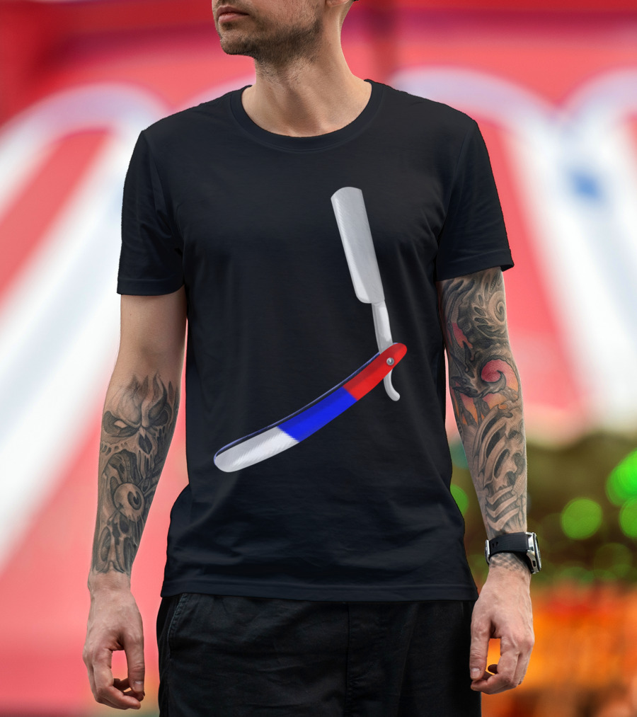 Straight Razor Barber Shop Red White Blue Handle T-Shirt