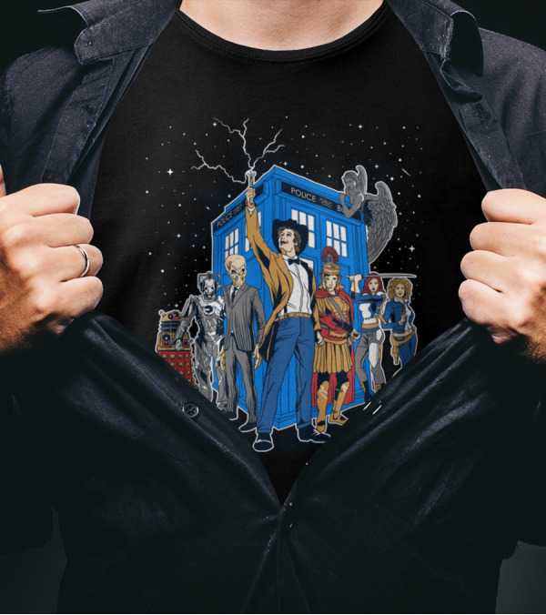 Masters Of The Whoniverse Doctor Who Characters TARDIS Dalek Cyberman Weeping Angel T-Shirt