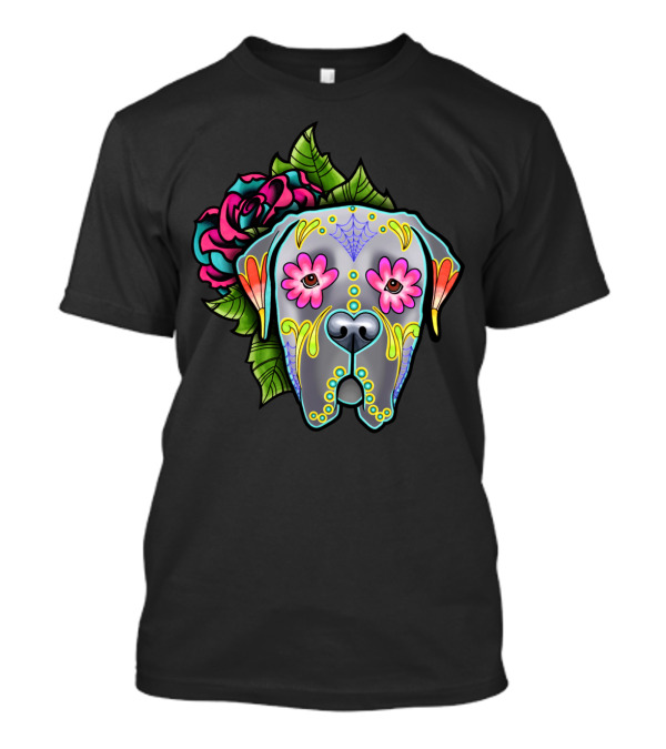 Mastiff Grey Day Of The Dead Sugar Skull With Flowers T-Shirt
