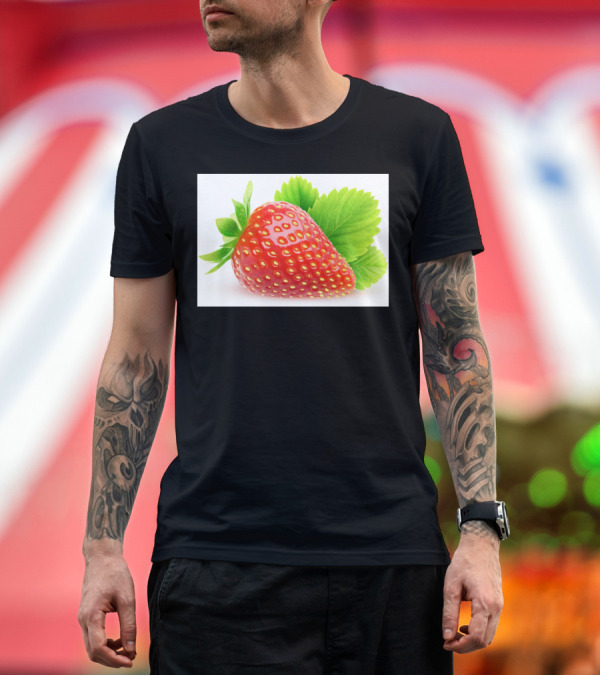 Premium T-Shirt: Strawberry Fruit with Green Leaves T-Shirt Strawberry Fruit with Green Leaves T-Shirt