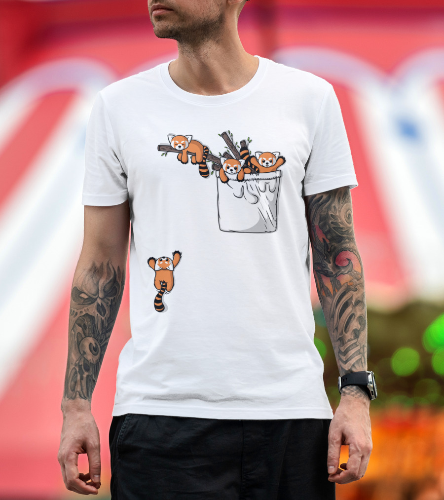 Pocket Full of Playful Red Panda Bears on Branches T-Shirt