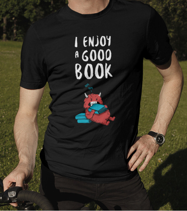 I Enjoy A Good Book Cute Red Creature Chewing Books T-Shirt