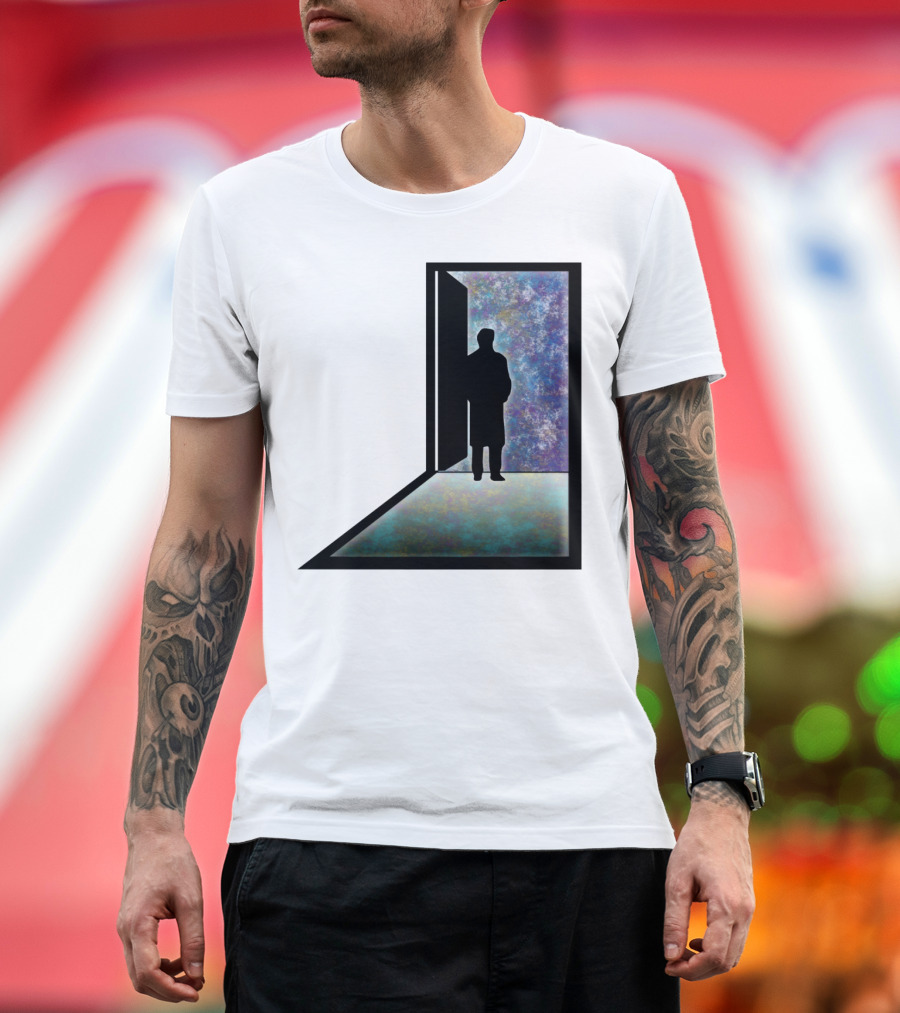 Open Possibilities Doorway Silhouette on Cosmic Background T-Shirt