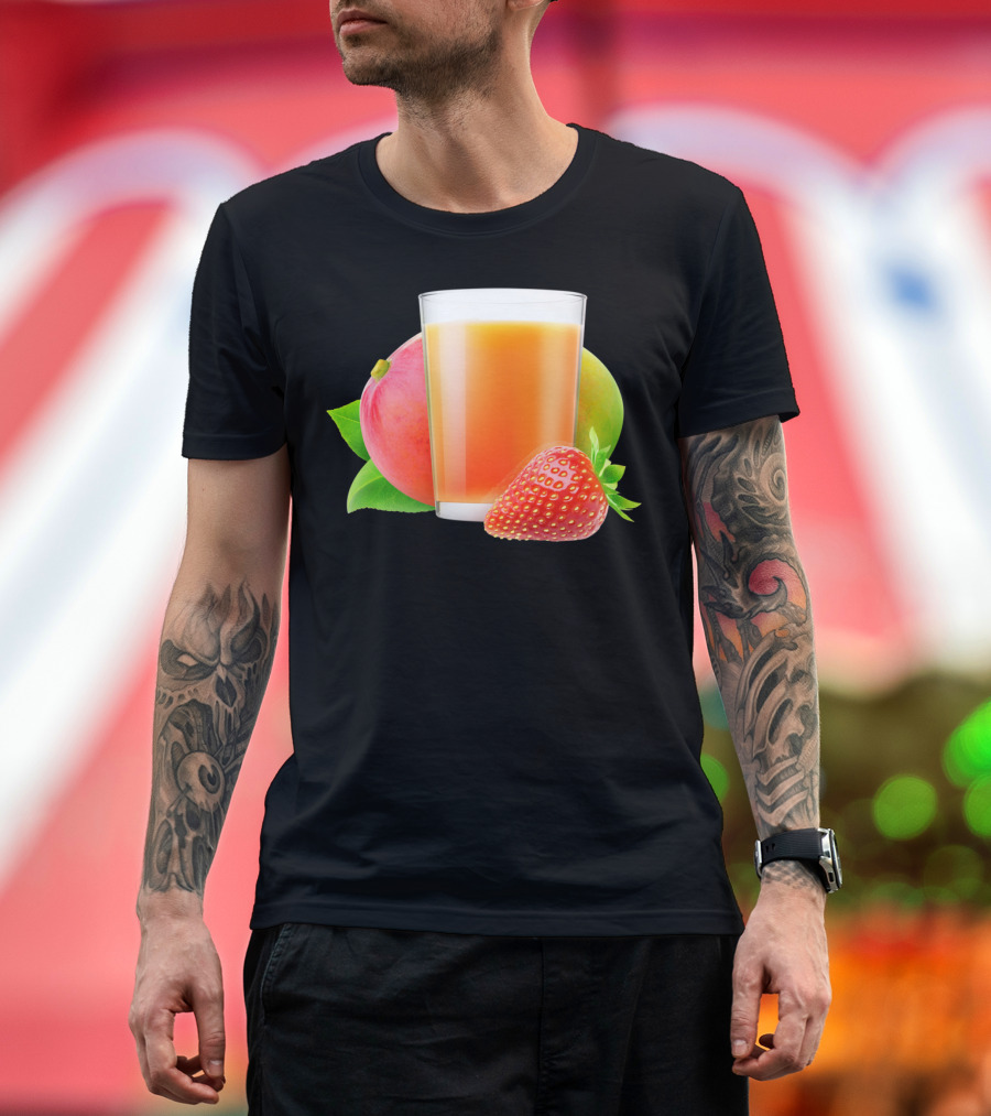 Strawberry Mango Smoothie Delight with Illustrated Fresh Fruits T-Shirt