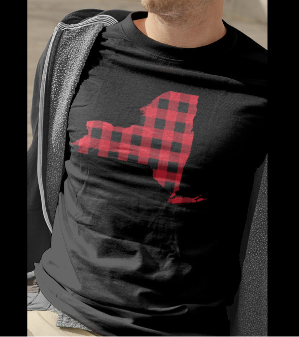 Red And Black Checkered New York State T-Shirt