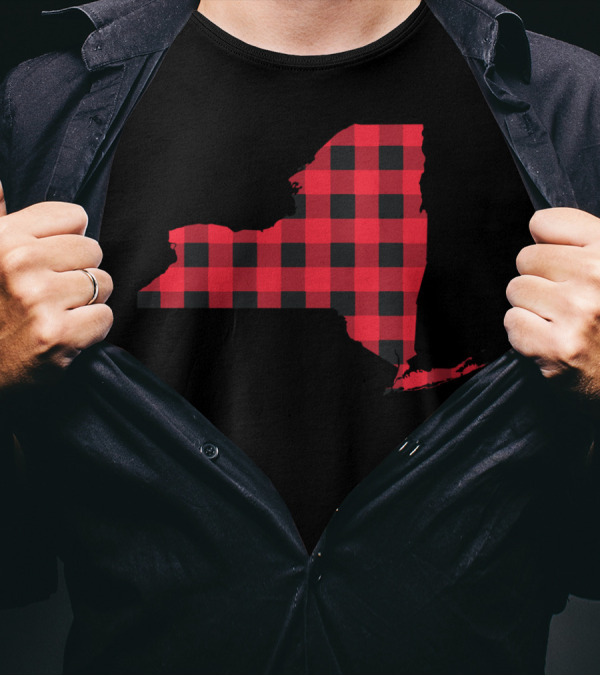 Red And Black Checkered New York State T-Shirt