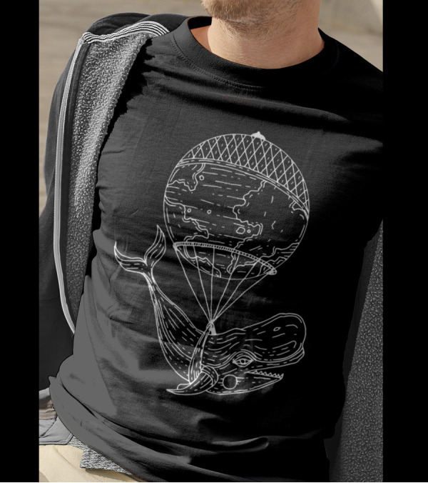 Whale Carrying Globe In Black And White Artwork Balloon Concept T-Shirt