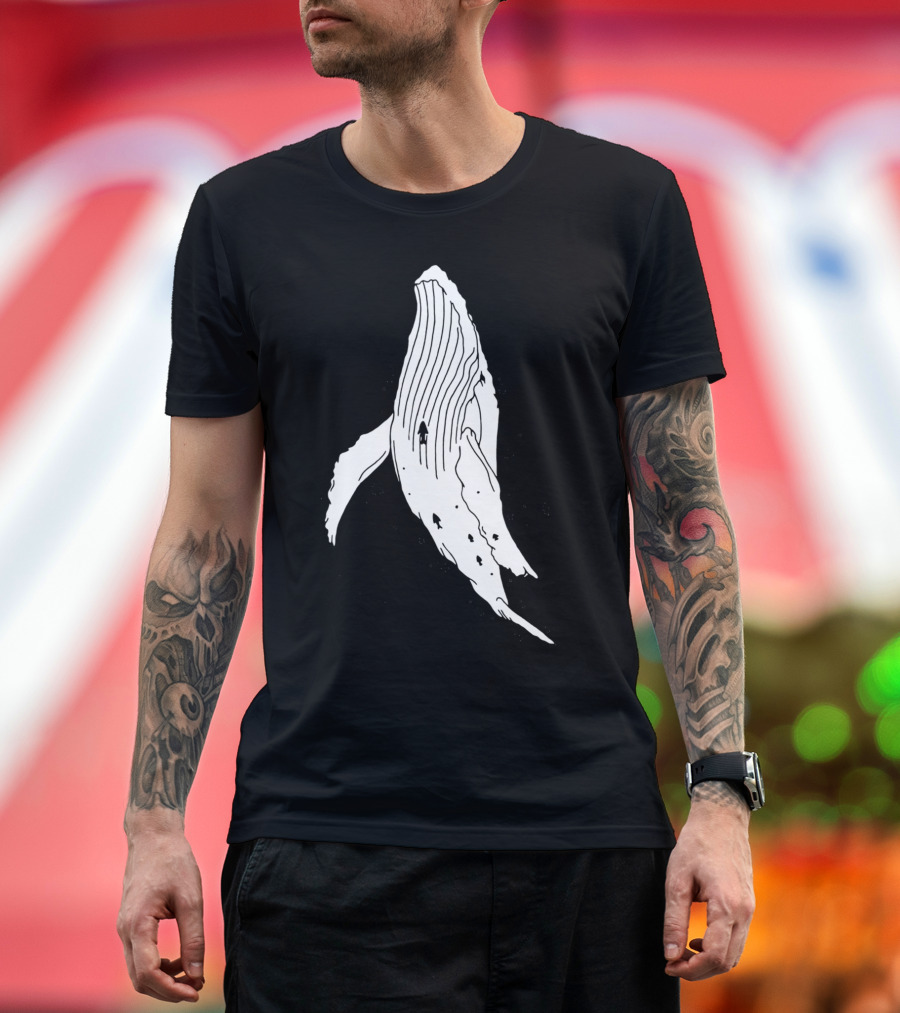 Whale with Diver in Minimalist T-Shirt