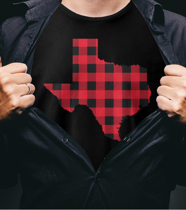 Red And Black Checkered Texas State T-Shirt
