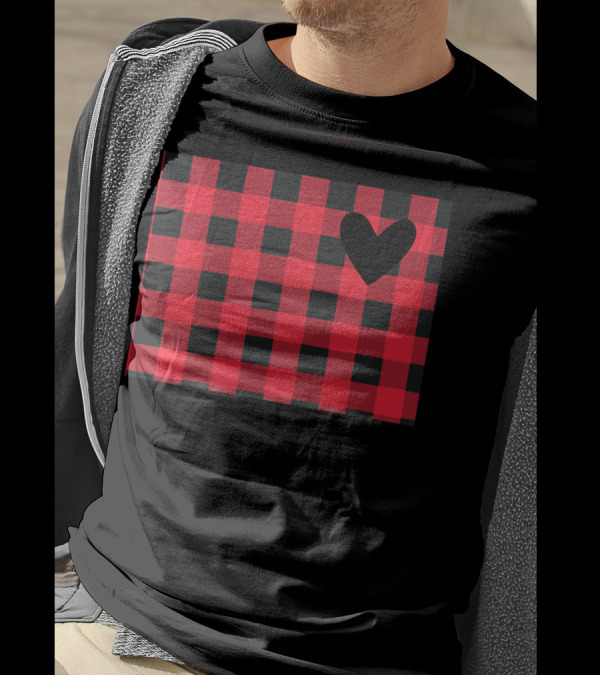 Red And Black Checkered Wyoming Heart T-Shirt