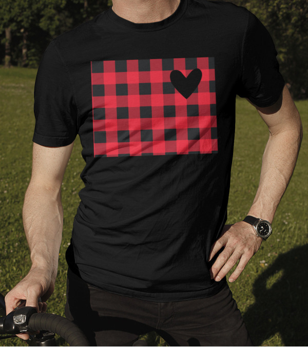 Red And Black Checkered Wyoming Heart T-Shirt