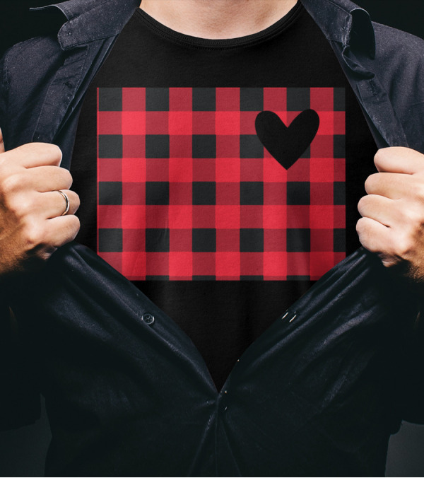 Red And Black Checkered Wyoming Heart T-Shirt