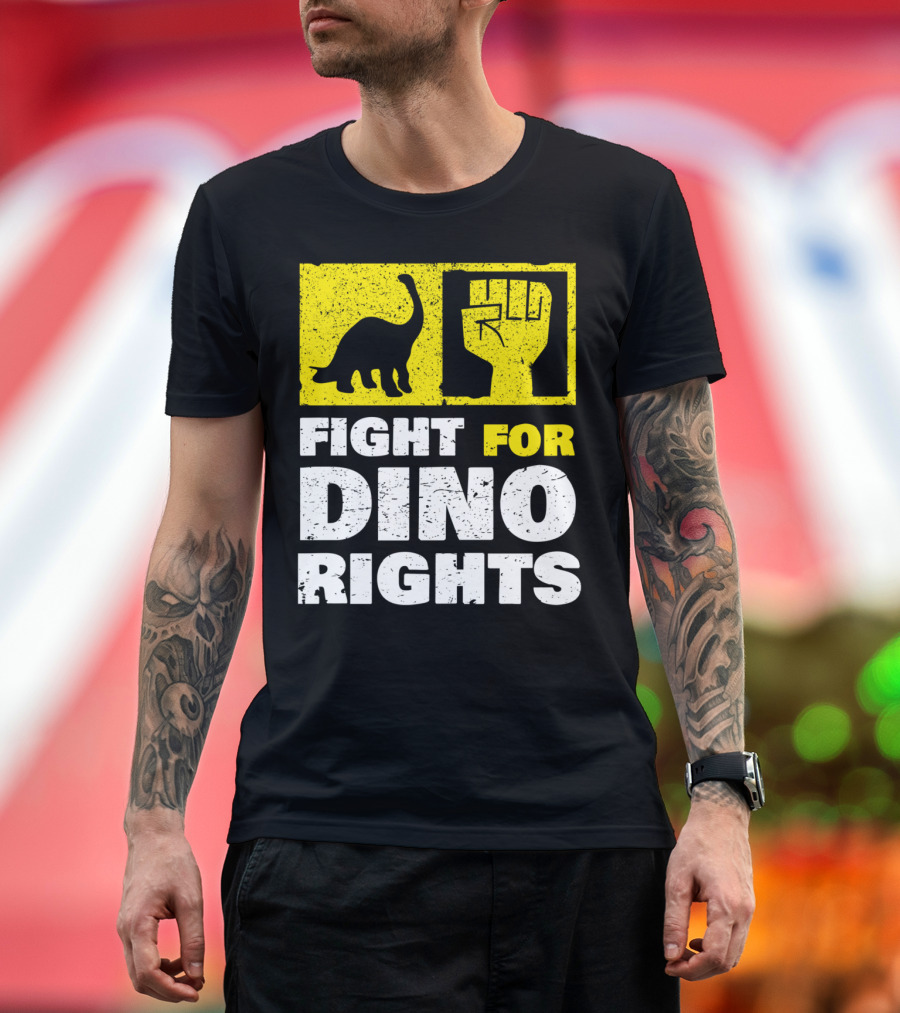 Fossil Activism: Fight for Dino Rights with Dinosaur Silhouette and Raised Fist T-Shirt