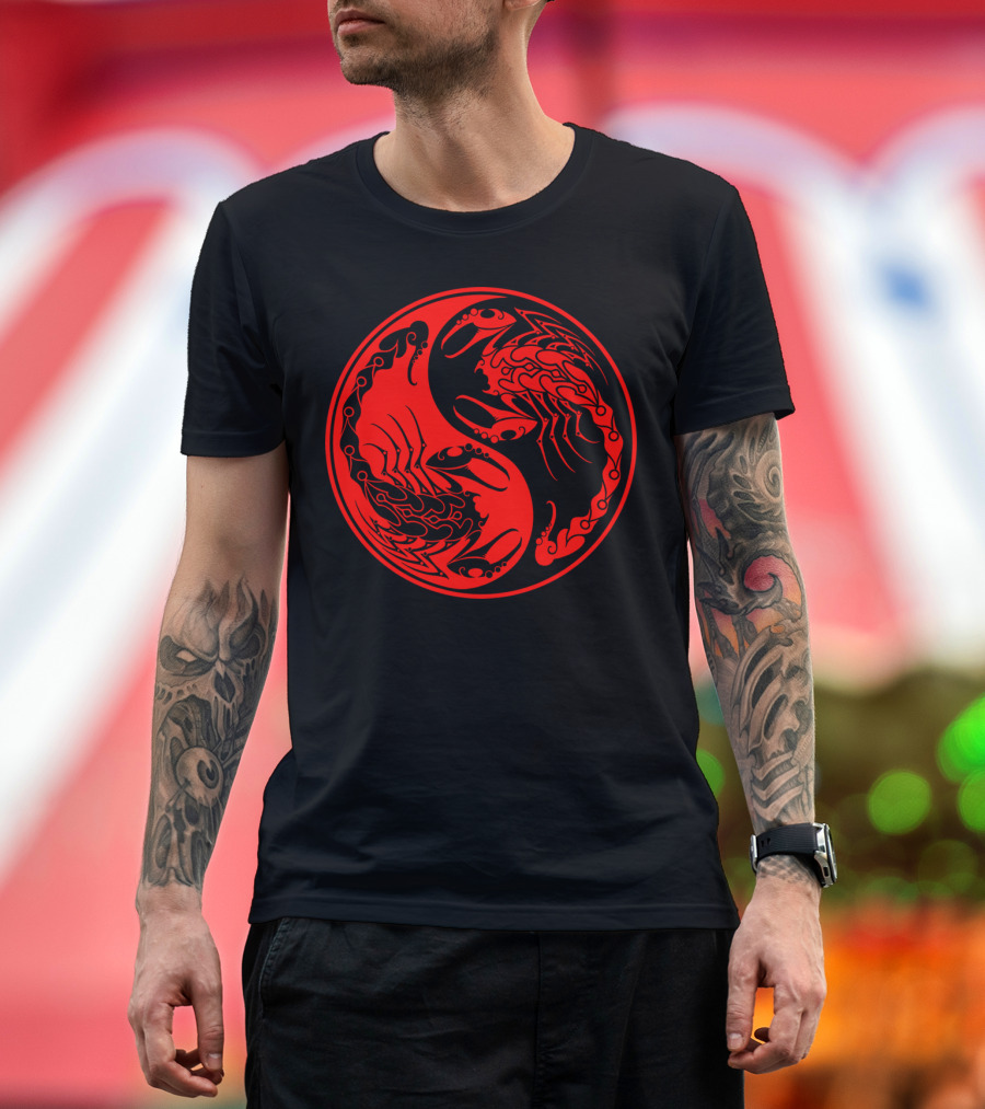 Red Black Scorpions Yin Yang T-Shirt