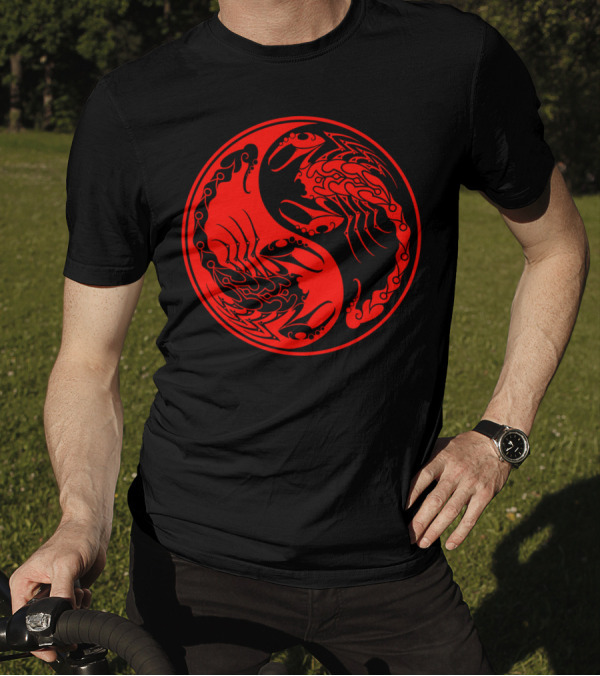 Red Black Scorpions Yin Yang T-Shirt