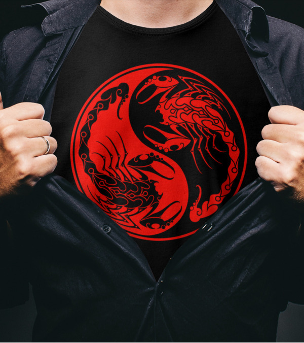 Red Black Scorpions Yin Yang T-Shirt