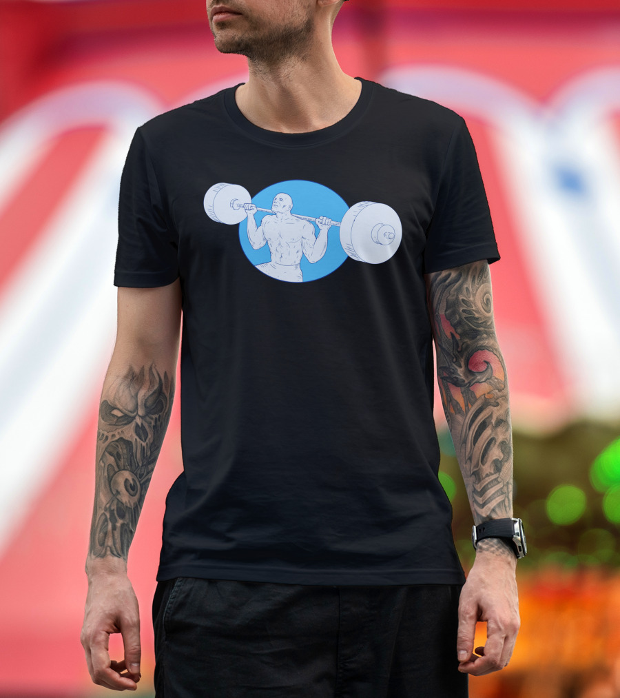 Strongman Powerlifting Barbell Drawing Fitness Icon Strength Motif T-Shirt