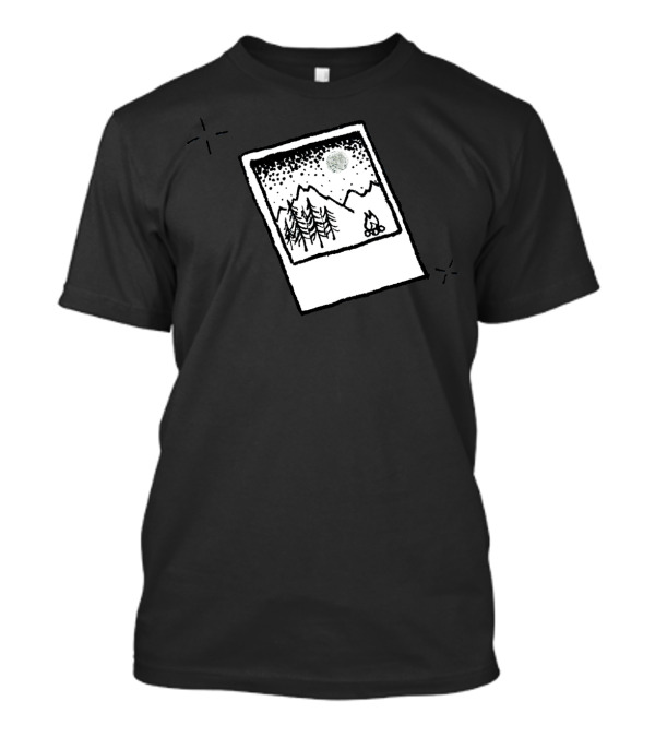 Polaroid Memories Vane Mountain Night Scene With Campfire T-Shirt