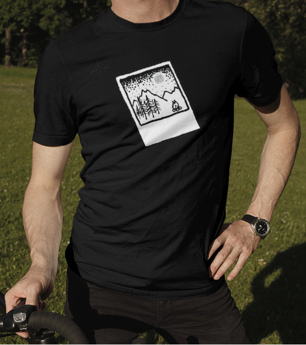 Polaroid Memories Vane Mountain Night Scene With Campfire T-Shirt