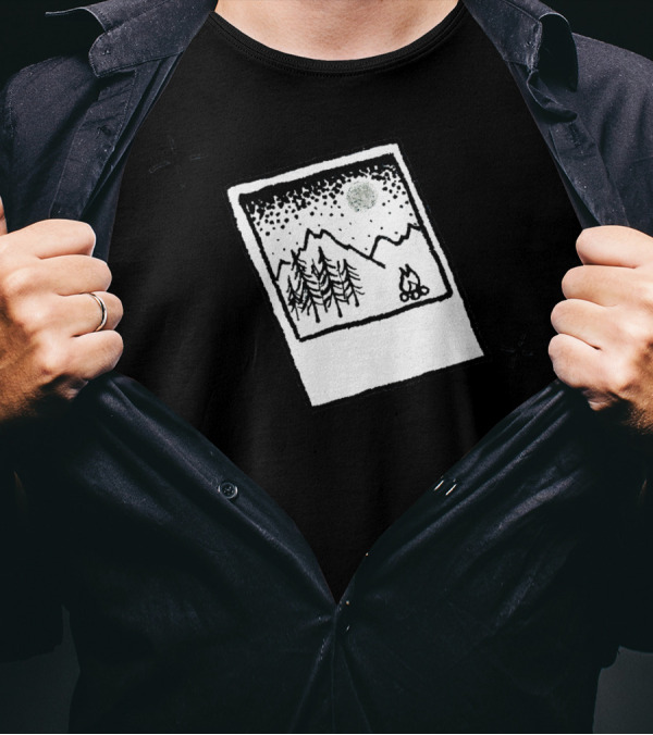 Polaroid Memories Vane Mountain Night Scene With Campfire T-Shirt