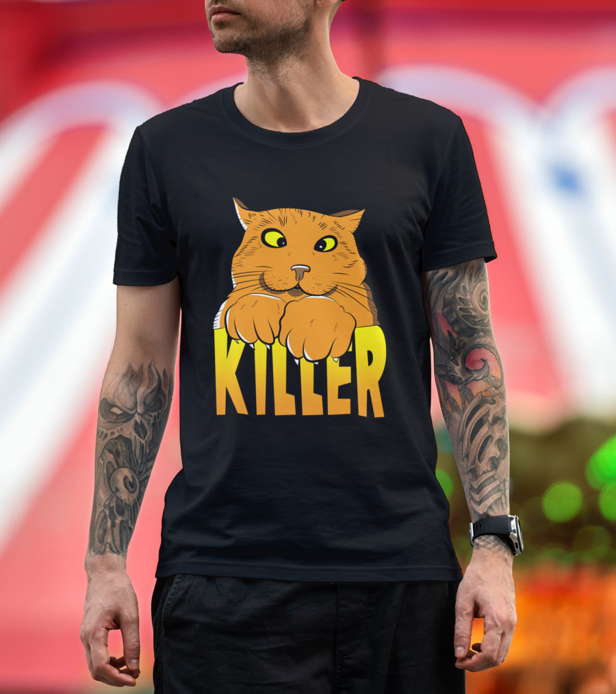 Cross Eyed Killer Cat Playfully Fierce Face T-Shirt