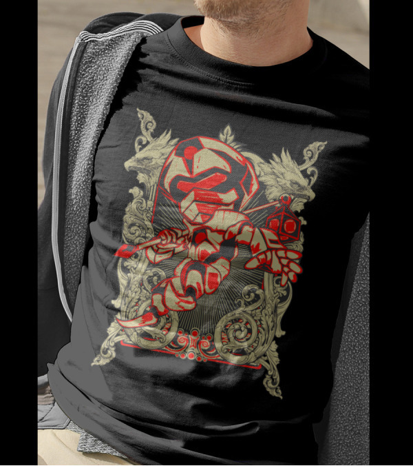 King Libra Zodiac Mecha Warrior With Ornate Dragon Background T-Shirt