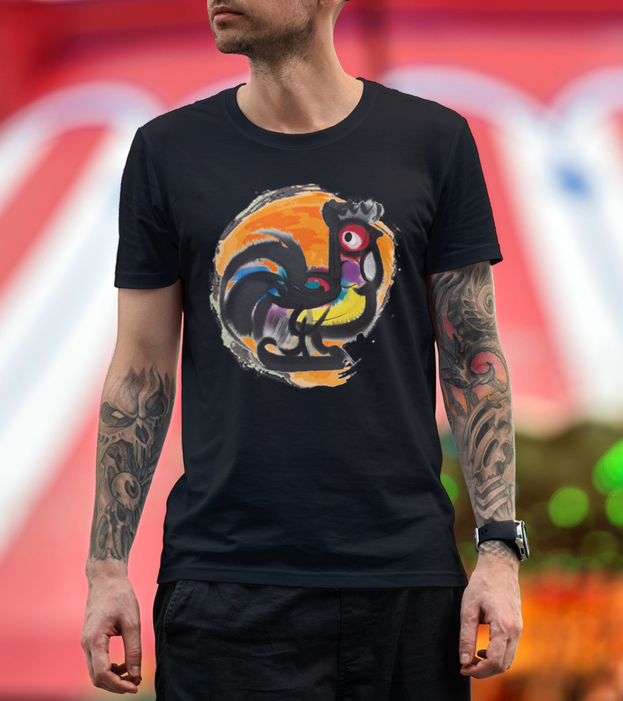 Little Rooster Vibrant Watercolor Style with Orange Background T-Shirt