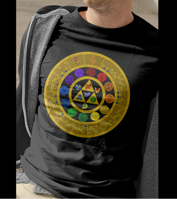 Wheel Of The Hero's Journey Through Time With Triforce Symbol And Sacred Relics T-Shirt