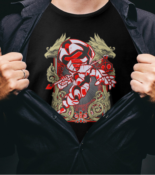 Orc Libra Red Warrior With Mythical Beasts And Intricate Scrollwork T-Shirt