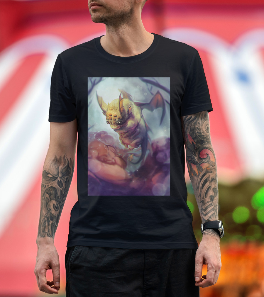 Pollen Collector Dragon-Inspired Fantasy Creature in Mystical Forest Setting T-Shirt