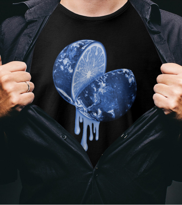 When Life Gives You Lemons Blue Earth Citrus Planet Dripping Juicy Globe T-Shirt