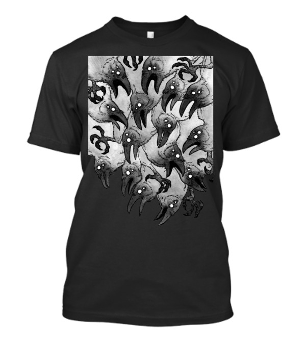 Crows Manga Style Horror Illustration Unique Dark Birds T-Shirt