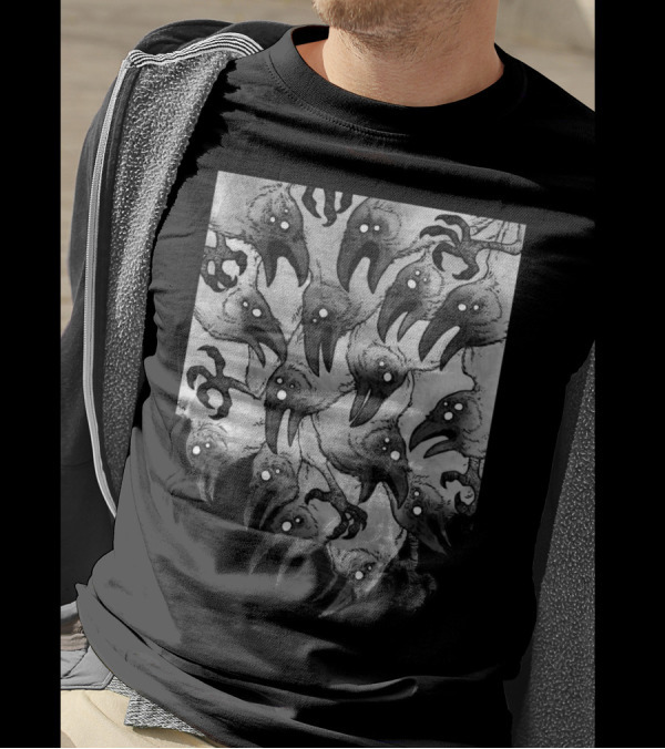Crows Manga Style Horror Illustration Unique Dark Birds T-Shirt
