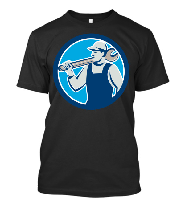 Mechanic Worker Carrying Spanner Tool Emblem T-Shirt