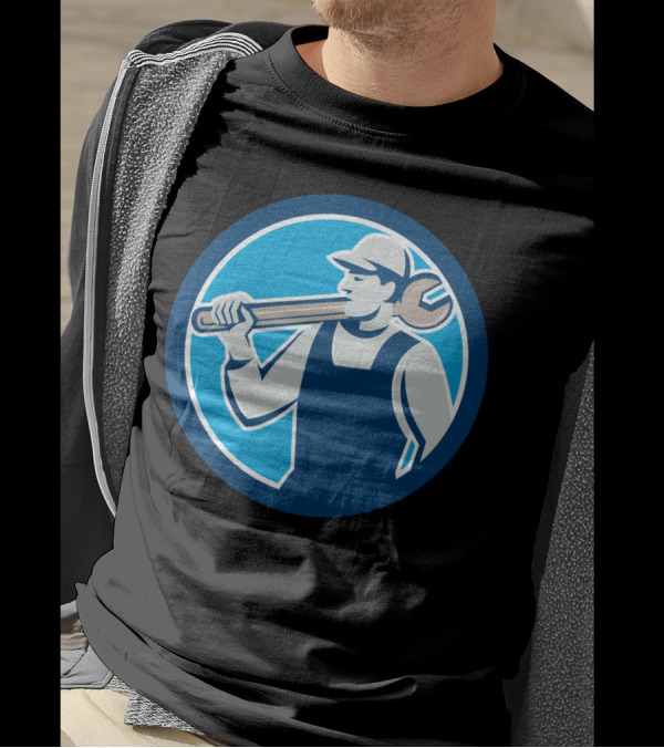 Mechanic Worker Carrying Spanner Tool Emblem T-Shirt