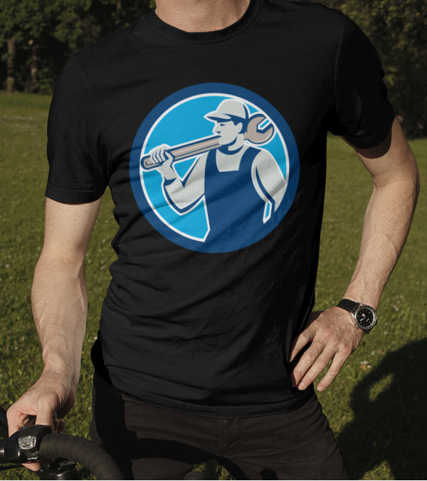 Mechanic Worker Carrying Spanner Tool Emblem T-Shirt