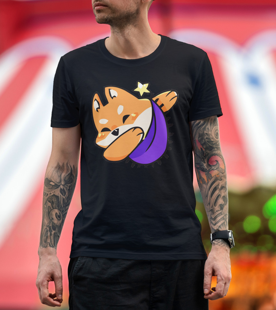 Such Dog Much Dab Shiba Inu Dabbing with Star and Purple Bandana T-Shirt
